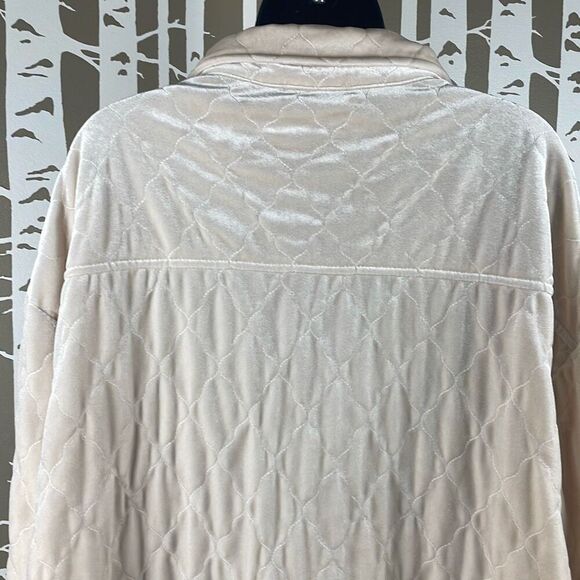 See And Be Seen Quilted Velour Jacket Shacket Ecru L - Picture 11 of 16